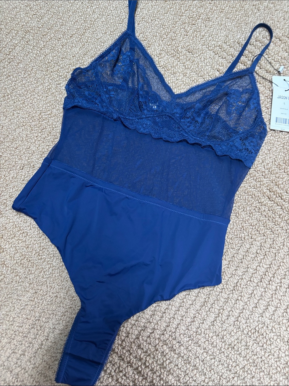 Jason Wu Royal Blue Lace Trim Sheer Bodysuit